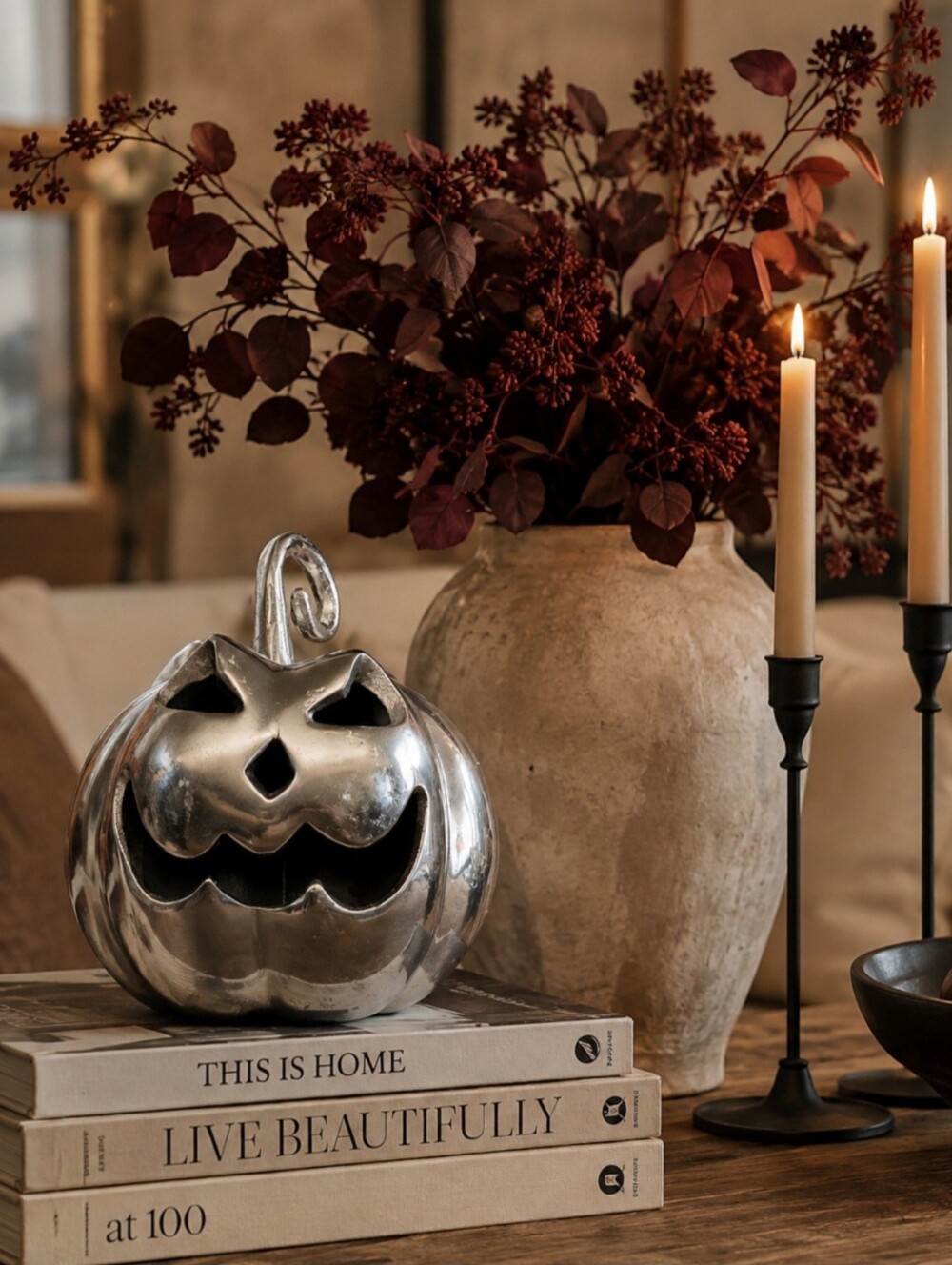 Metal Jack O' Lantern Pumpkin Halloween Autumn Fall Home Decor Shiny Silver